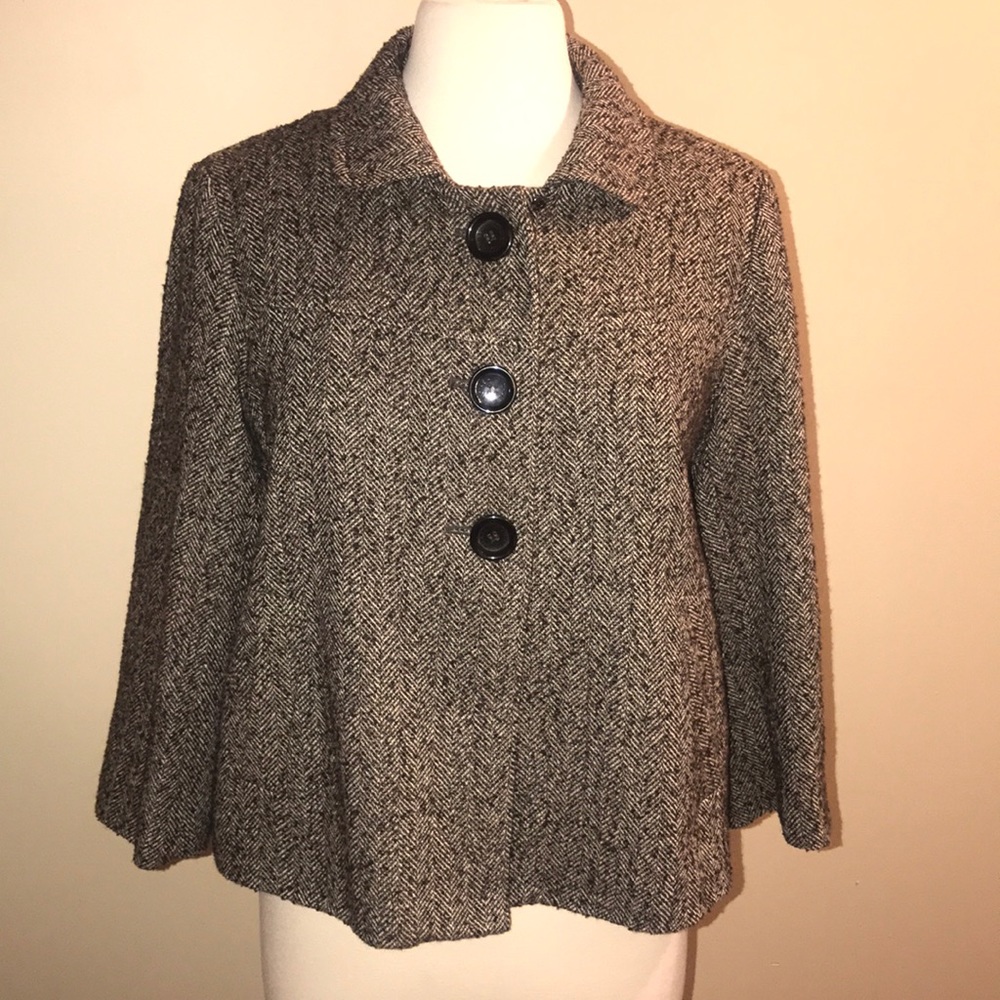 Michael Kors Black & White Herringbone Tweed Cropped Blazer